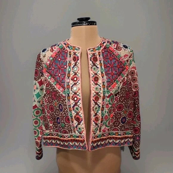 Christophe Sauvat Linda Jacket Blazer Sm Embellished Embroidered Crop Colorful - Picture 12 of 16